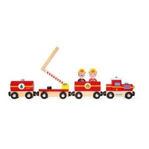 Janod  Firefighters  Wooden Train Connecting w/ Magnetic Connector Brand New